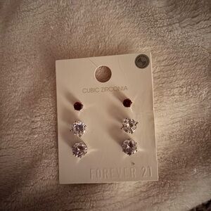 Forever 21 Red and Clear Cubic Zirconia Stud Earring Trio